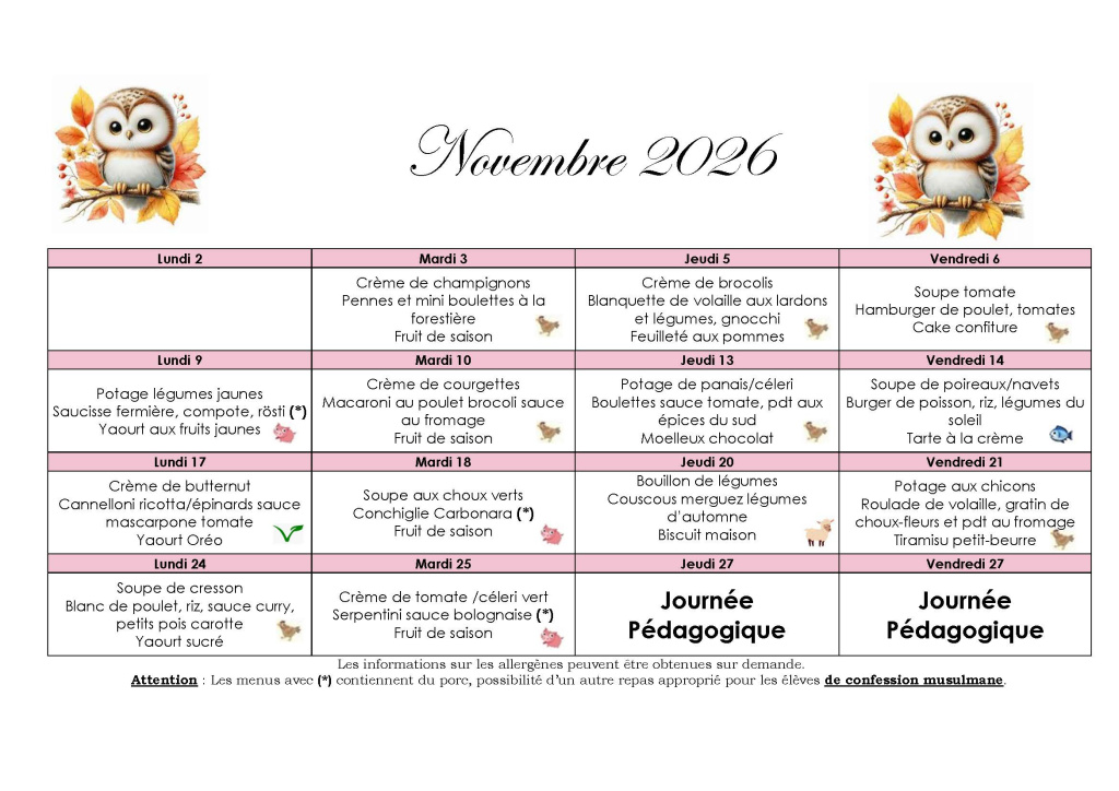 menu du mois