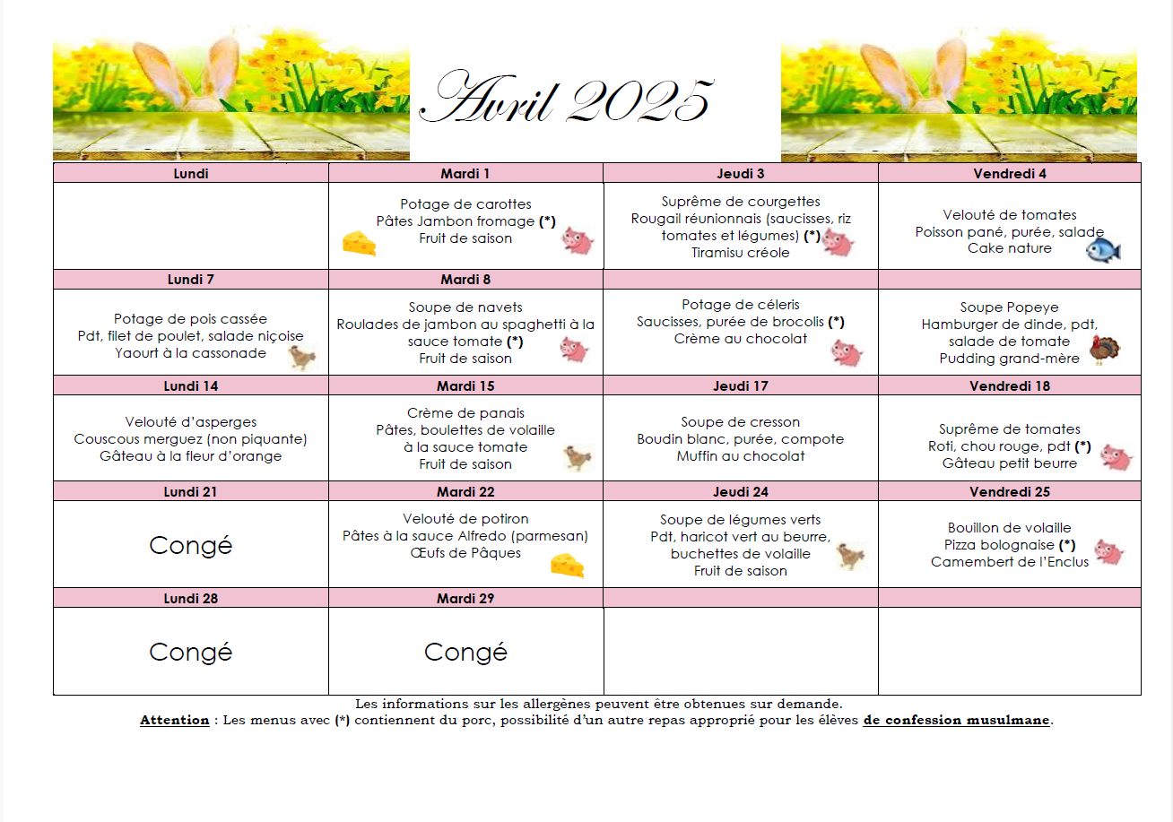 menu du mois