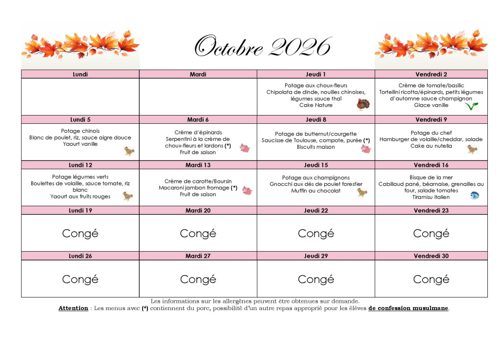 menu du mois